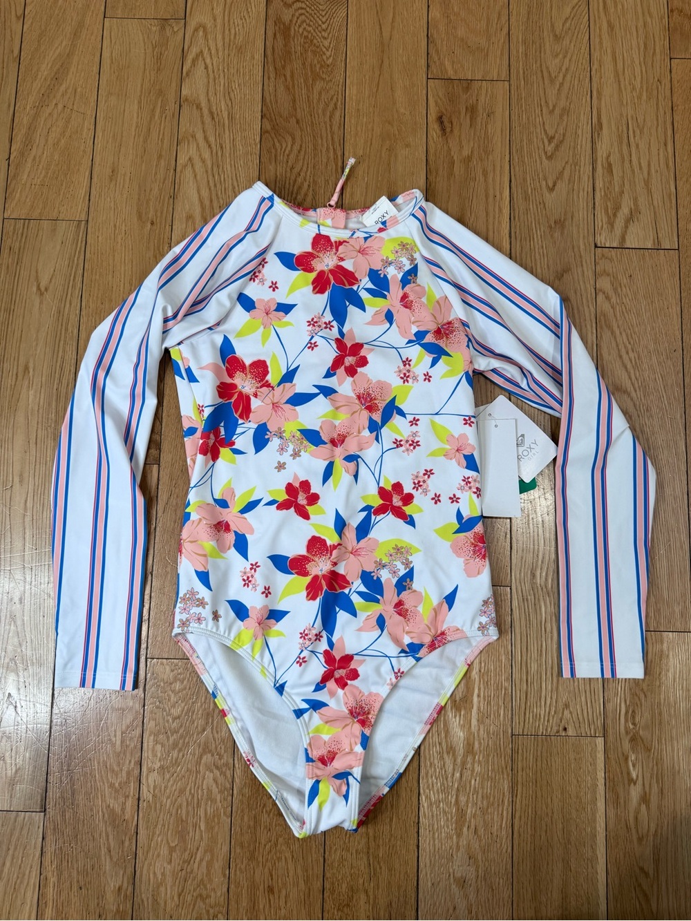 New Roxy Rash Guard Girls 14 Long Sleeve Floral One-Piece Rash Guard Swimsuit